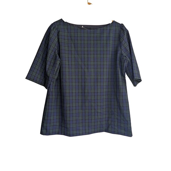 Banana Republic Tops - BANANA REPUBLIC Tartan Puff Sleeve Shirt Womens‎ Medium Blue Preppy Office NWT